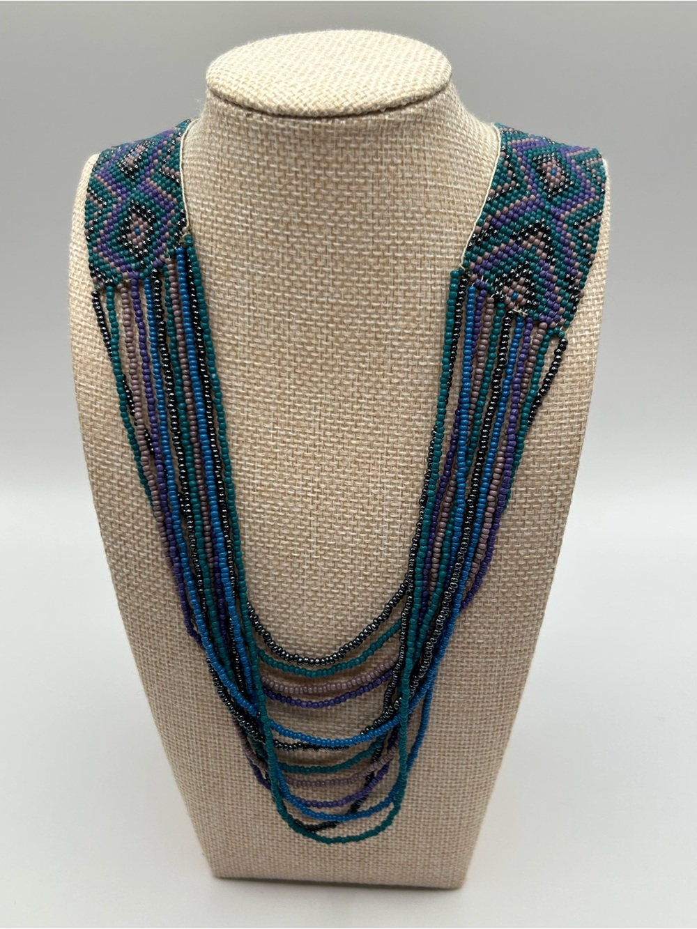 Handcrafted Vintage Teal & Purple Seed Bead Necklace